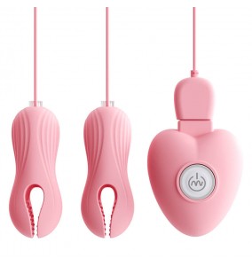 MizzZee - HeartJoy Vibrating Nipple Clamps (Chargeable - Pink)